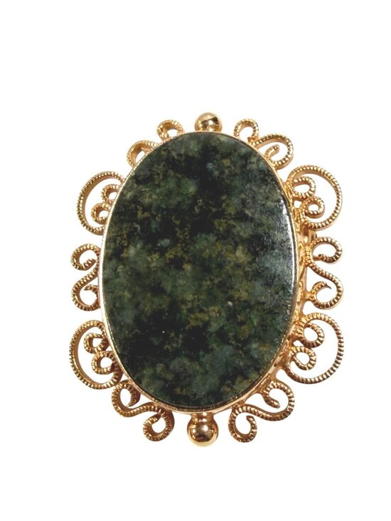 Burt Cassell Jewelry - Vintage jewelry Burt Cassell Oval Jade Filigree Brooch Pin 6g 1/20 12kt Gold